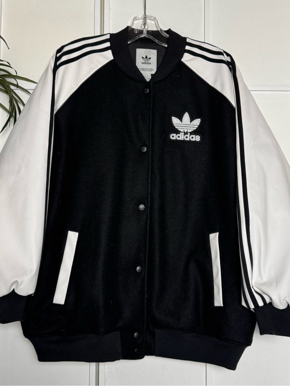 adidas Black and White Retro Varsity Jacket with Trefoil